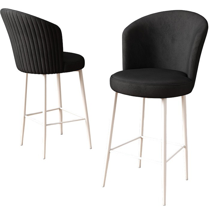 Hanah Home Taburetes de Bar Alte, Juego de 2, Metal y Tela Babyface, Negro y Blanco, Ancho 46 cm, Altura 102 cm